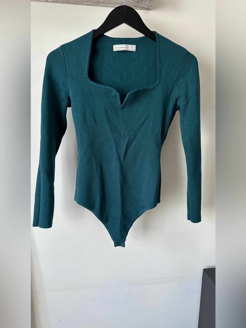 Abercrombie & fitch Teal Long-Sleeve Square Neck Bodysuit